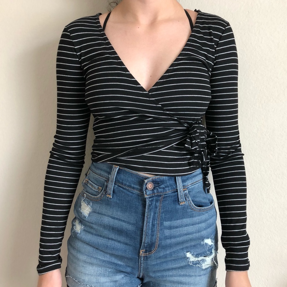Long sleeve wrap crop top